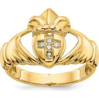 14K Yellow Gold Diamond Claddagh Ring with 5 Round Diamonds - 0.05 Carat Total Diamond Weight by 0