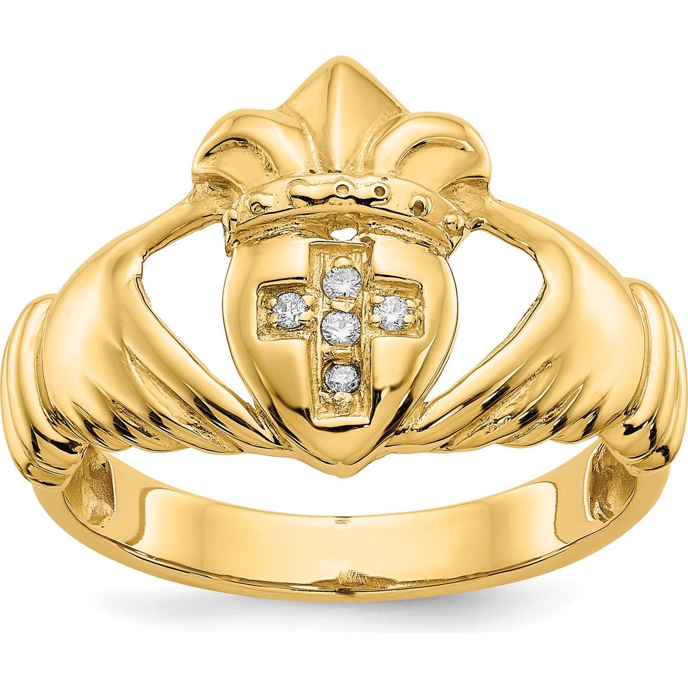 14K Yellow Gold Diamond Claddagh Ring with 5 Round Diamonds - 0.05 Carat Total Diamond Weight by 0