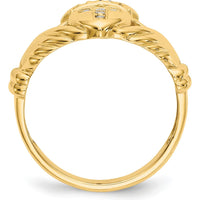 14K Yellow Gold Diamond Claddagh Ring with 5 Round Diamonds - 0.05 Carat Total Diamond Weight by 0