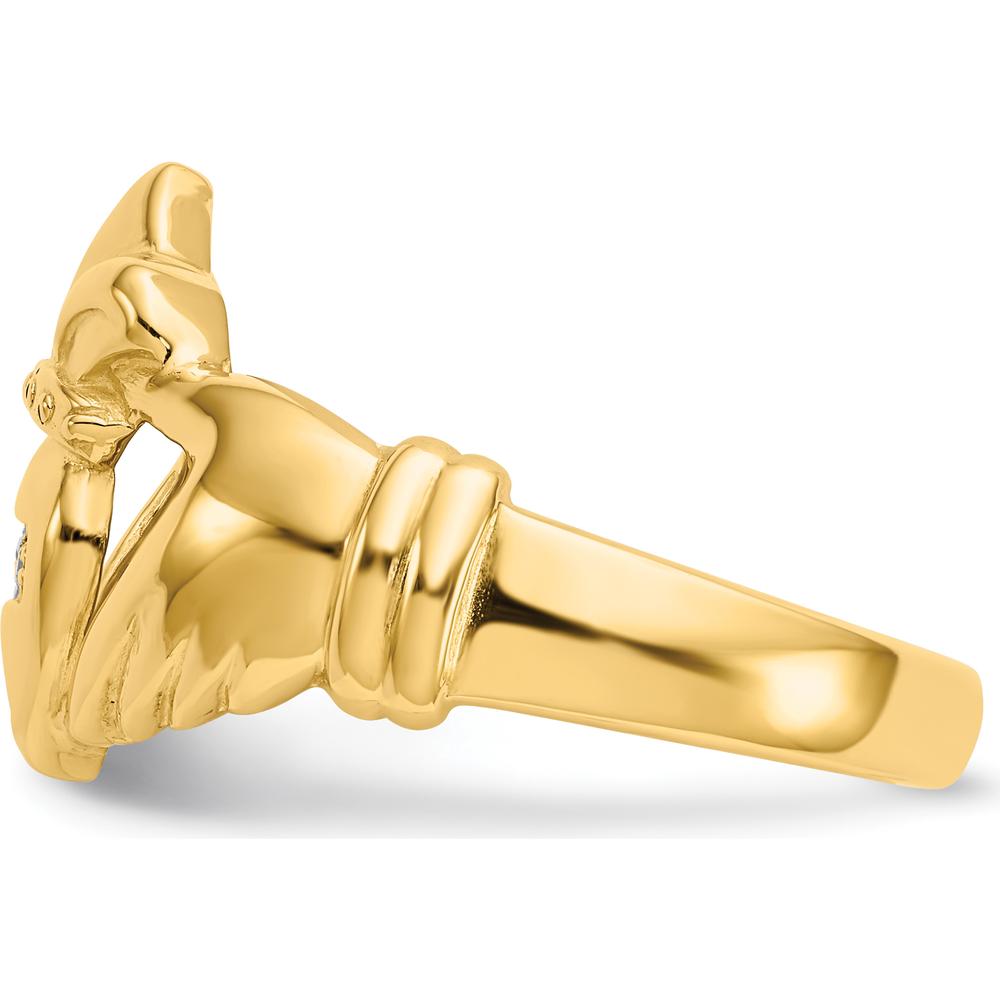 14K Yellow Gold Diamond Claddagh Ring with 5 Round Diamonds - 0.05 Carat Total Diamond Weight by 0