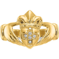 14K Yellow Gold Diamond Claddagh Ring with 5 Round Diamonds - 0.05 Carat Total Diamond Weight by 0