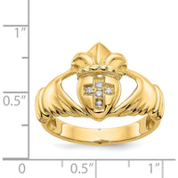 14K Yellow Gold Diamond Claddagh Ring with 5 Round Diamonds - 0.05 Carat Total Diamond Weight by 0