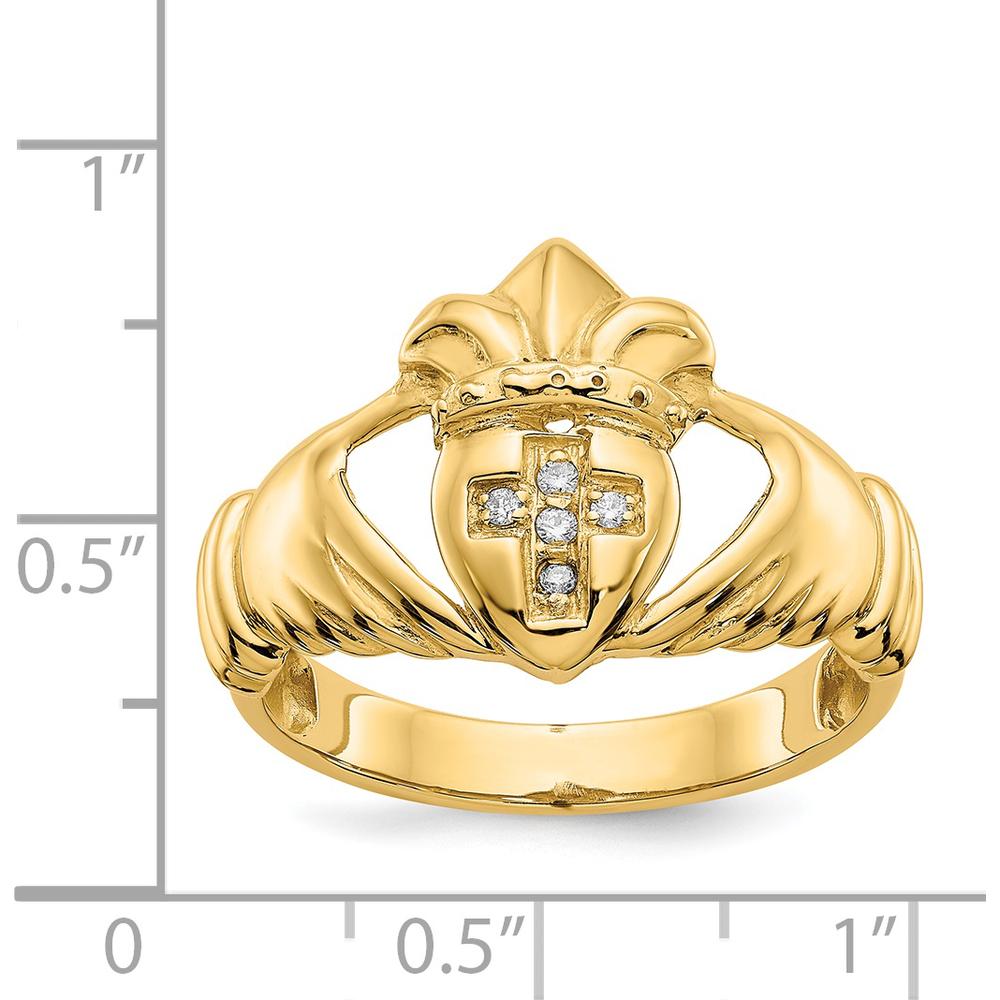 14K Yellow Gold Diamond Claddagh Ring with 5 Round Diamonds - 0.05 Carat Total Diamond Weight by 0