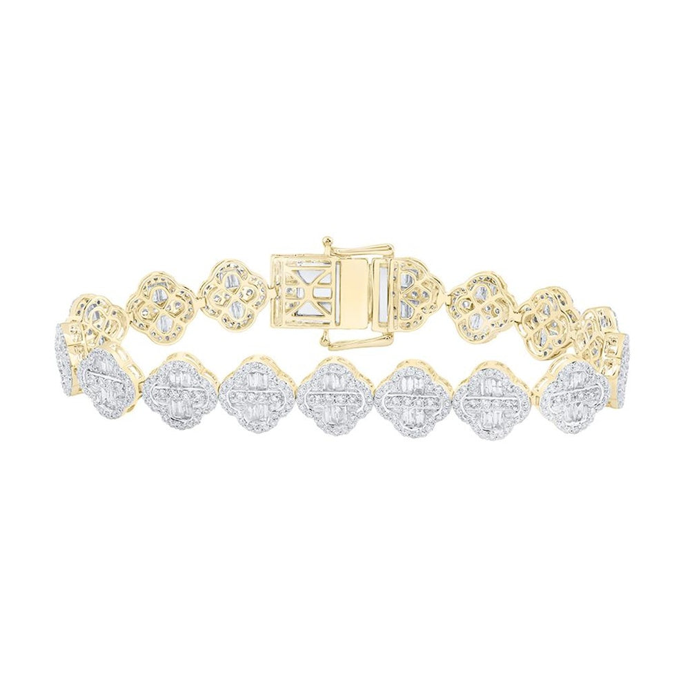 14K Yellow Gold Diamond Clover 7-Inch Bracelet - 5 Carat Total Diamond Weight