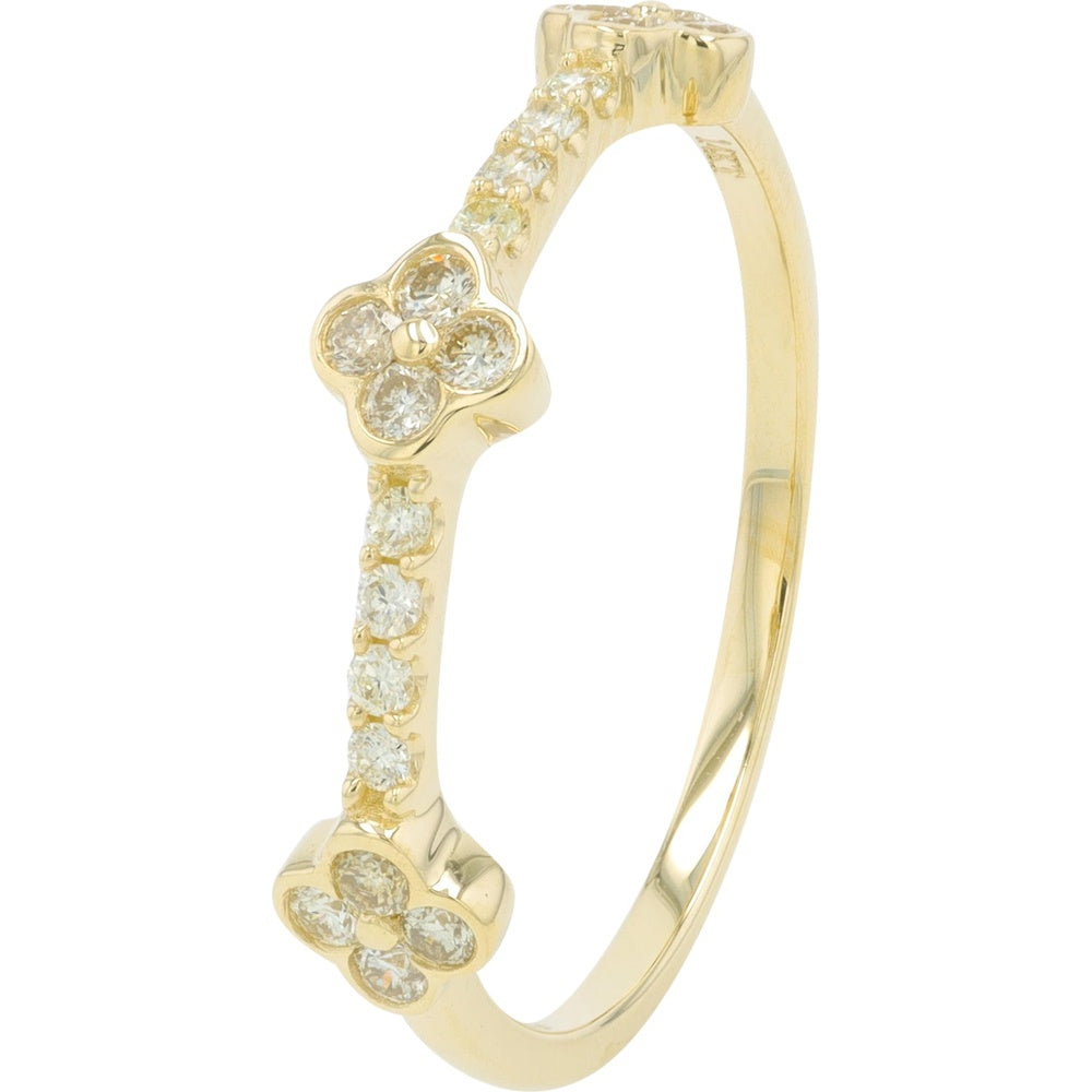 14K Yellow Gold Diamond Clover Band with Pavé-Set Round Diamonds - 0.25 Carat Total Diamond Weight