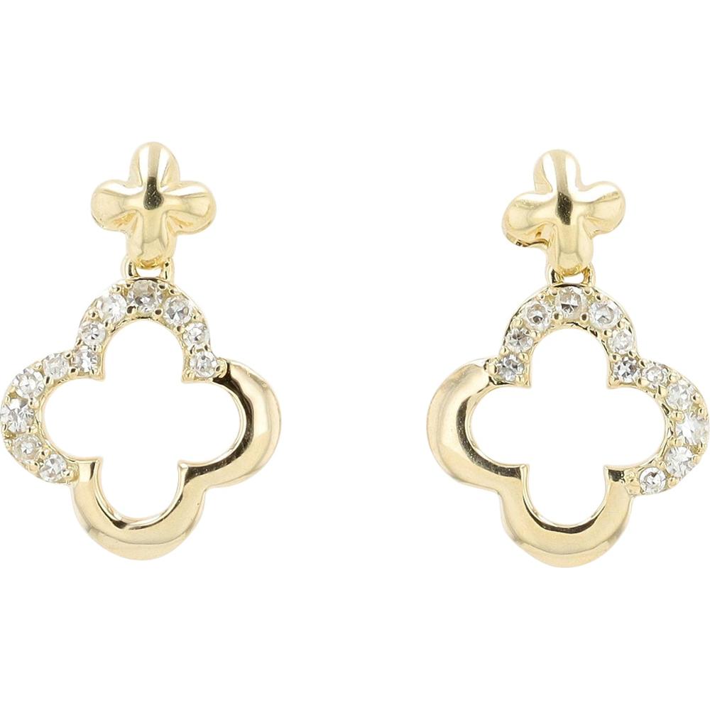 14K Yellow Gold Diamond Clover Earrings - 0.08 Carats Total Diamond Weight
