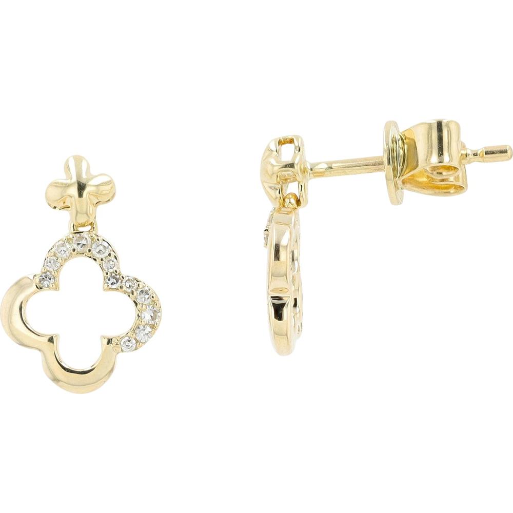 14K Yellow Gold Diamond Clover Earrings - 0.08 Carats Total Diamond Weight