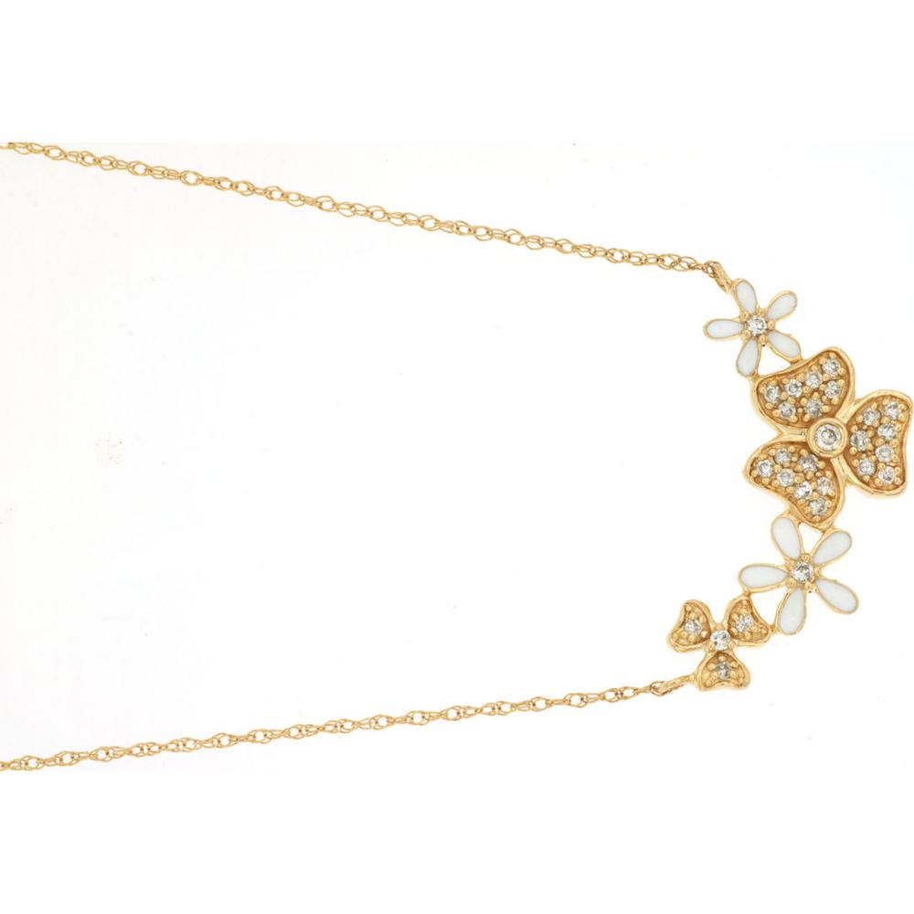 14K Yellow Gold Diamond Clover Floral Motif Necklace - 0.16 Carat Total Diamond Weight - Royal Jewelry