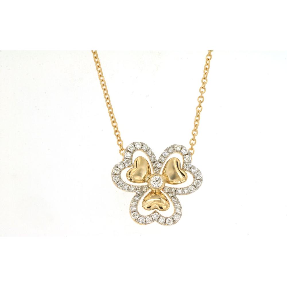 14K Yellow Gold Diamond Clover Heart Pendant Necklace - 0.31 Carats Total Diamond Weight