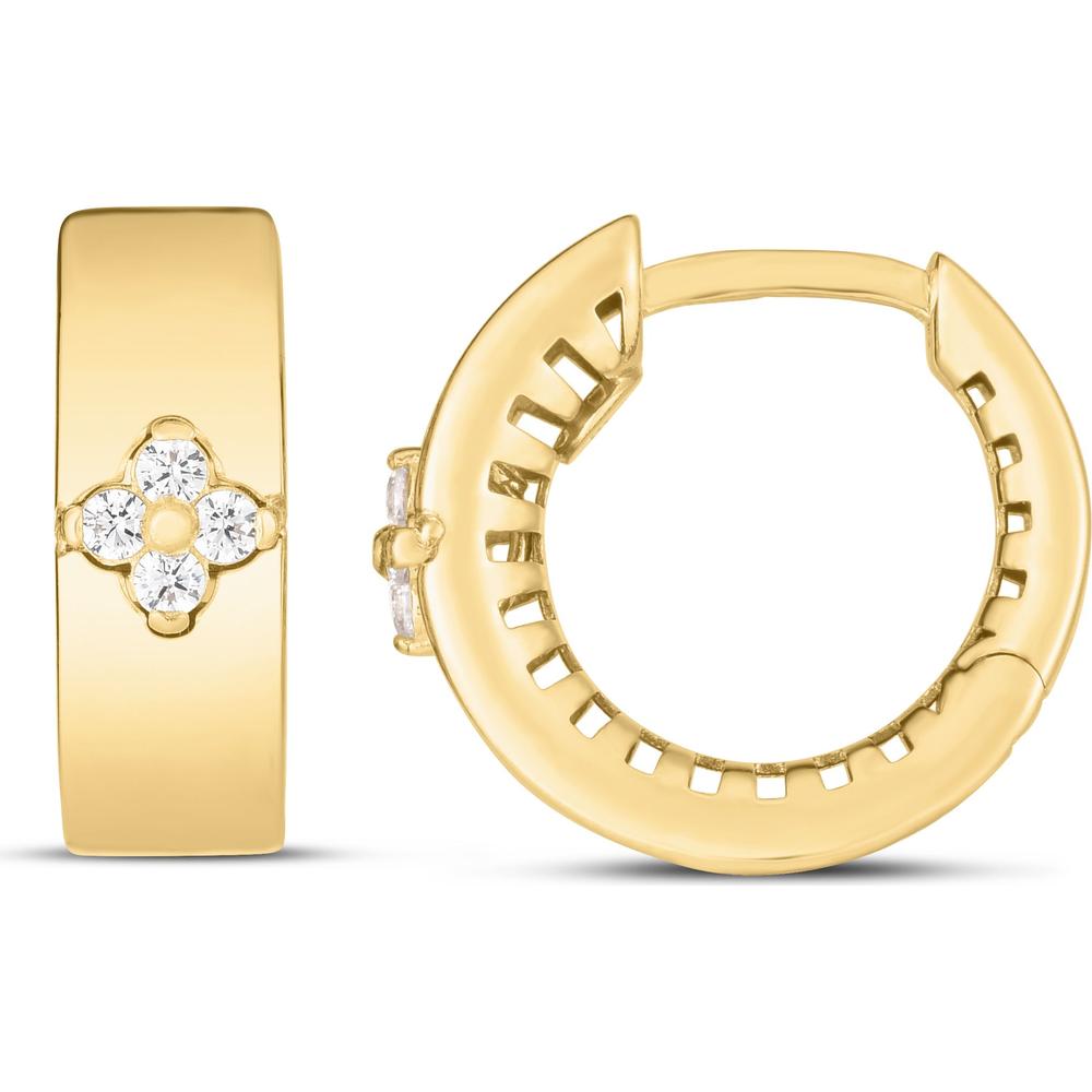 14K Yellow Gold Diamond Clover Hoop Earrings with Snap Clasp - 0.20 Carat Total Diamond Weight by Orozza Fine Jewelry