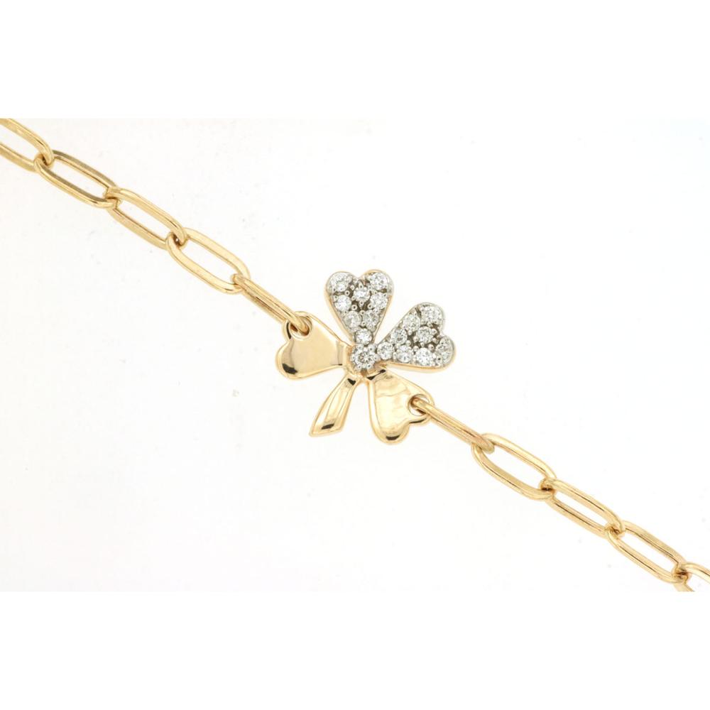 14K Yellow Gold Diamond Clover Paperclip Bracelet with 0.10 Carat Total Diamond Weight - Royal Jewelry