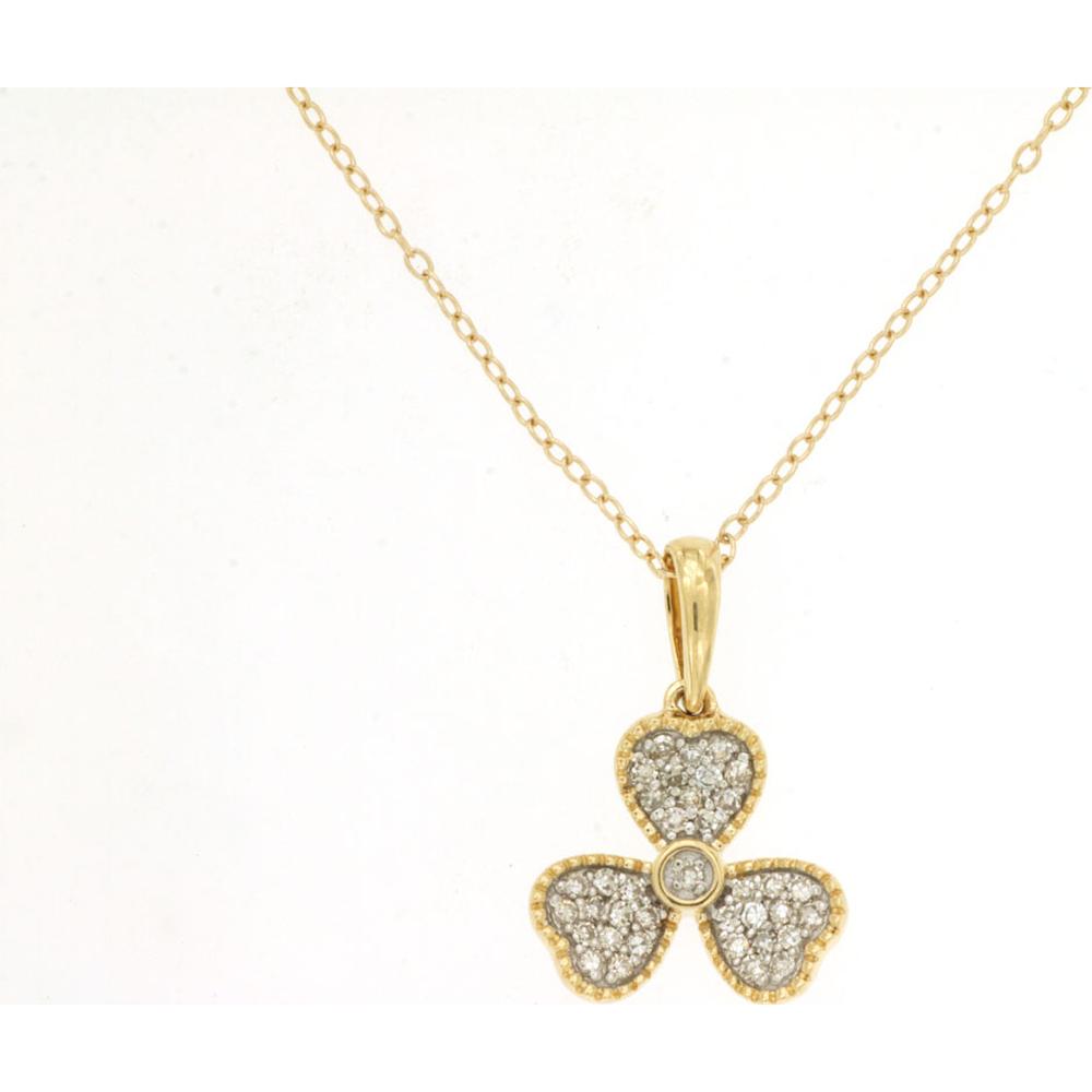 14K Yellow Gold Diamond Clover Pendant - 0.18 Carats Total Diamond Weight