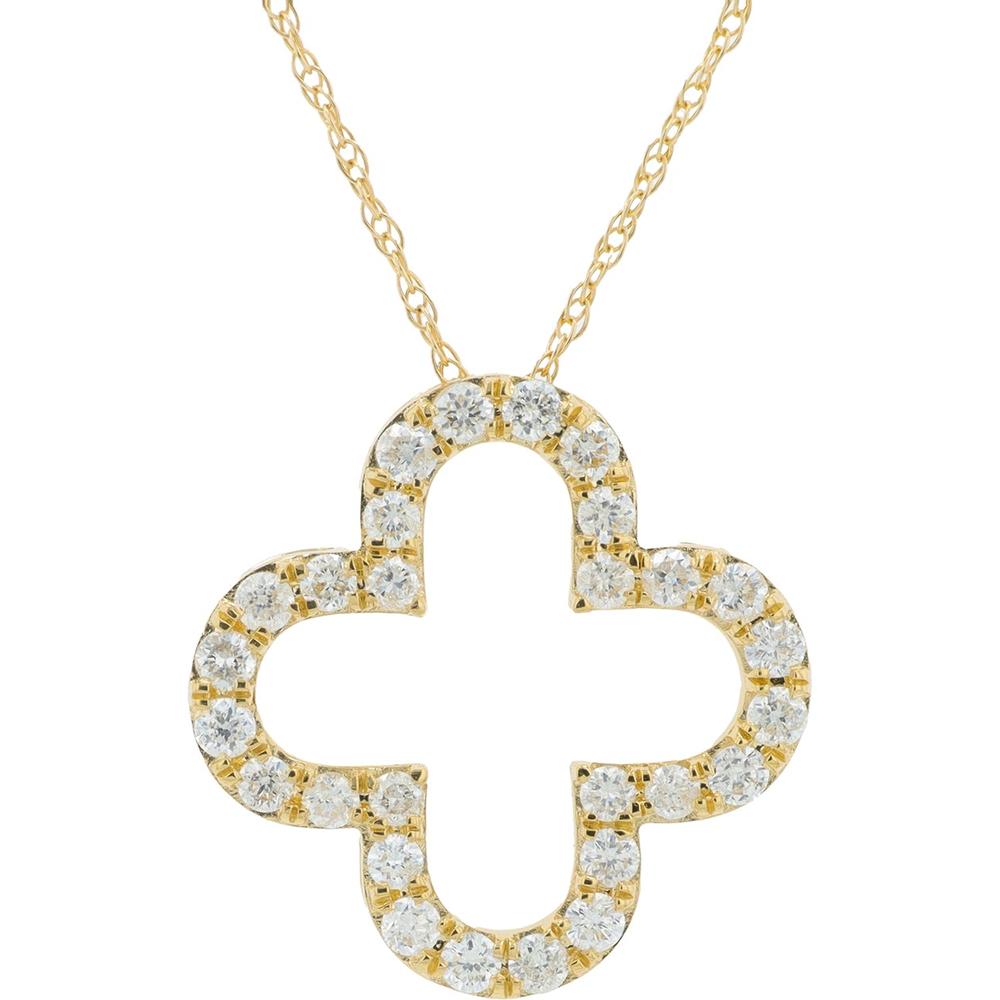 14K Yellow Gold Diamond Clover Pendant - 0.35 Carat Total Diamond Weight
