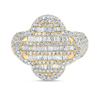 14K Yellow Gold Diamond Clover Ring - 1 1/2 Carat Total Diamond Weight