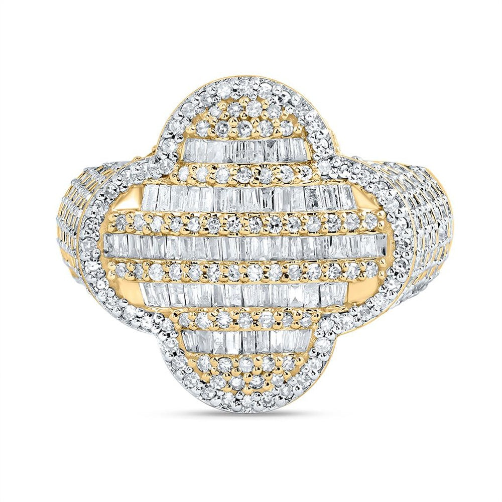 14K Yellow Gold Diamond Clover Ring - 1 1/2 Carat Total Diamond Weight