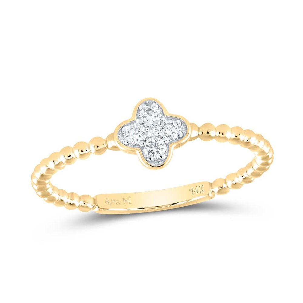 14K Yellow Gold Diamond Clover Ring - 1/10 Carat Total Diamond Weight