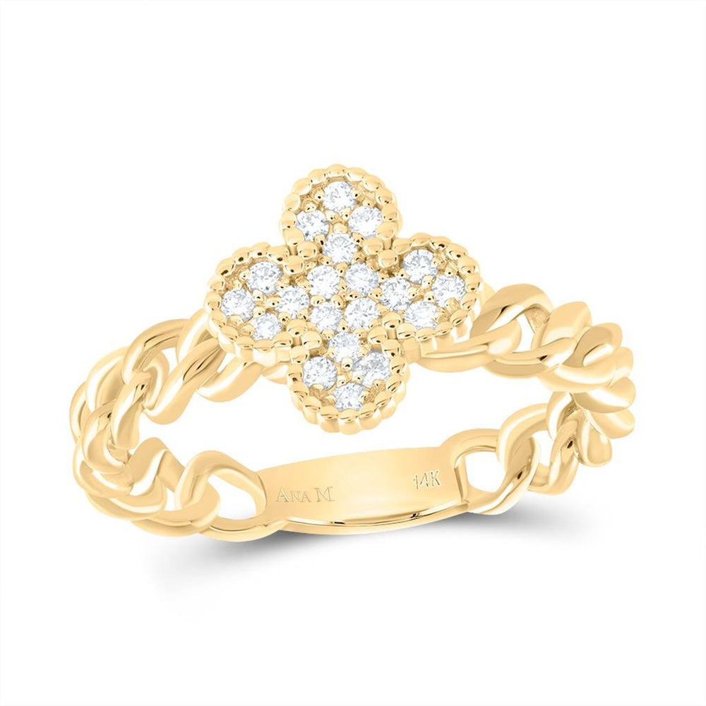 14K Yellow Gold Diamond Clover Ring - 1/5 Carat Total Diamond Weight