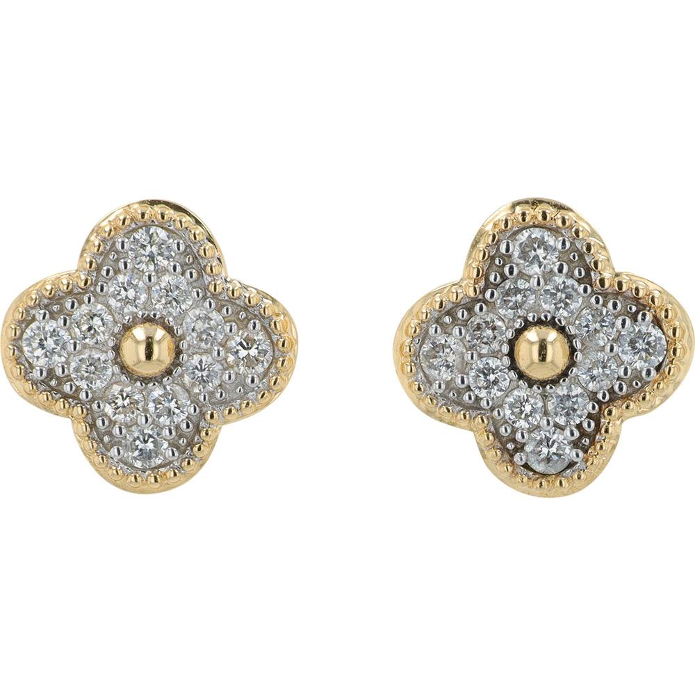 14K Yellow Gold Diamond Clover Stud Earrings - 0.27 Carat Total Diamond Weight