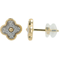 14K Yellow Gold Diamond Clover Stud Earrings - 0.27 Carat Total Diamond Weight
