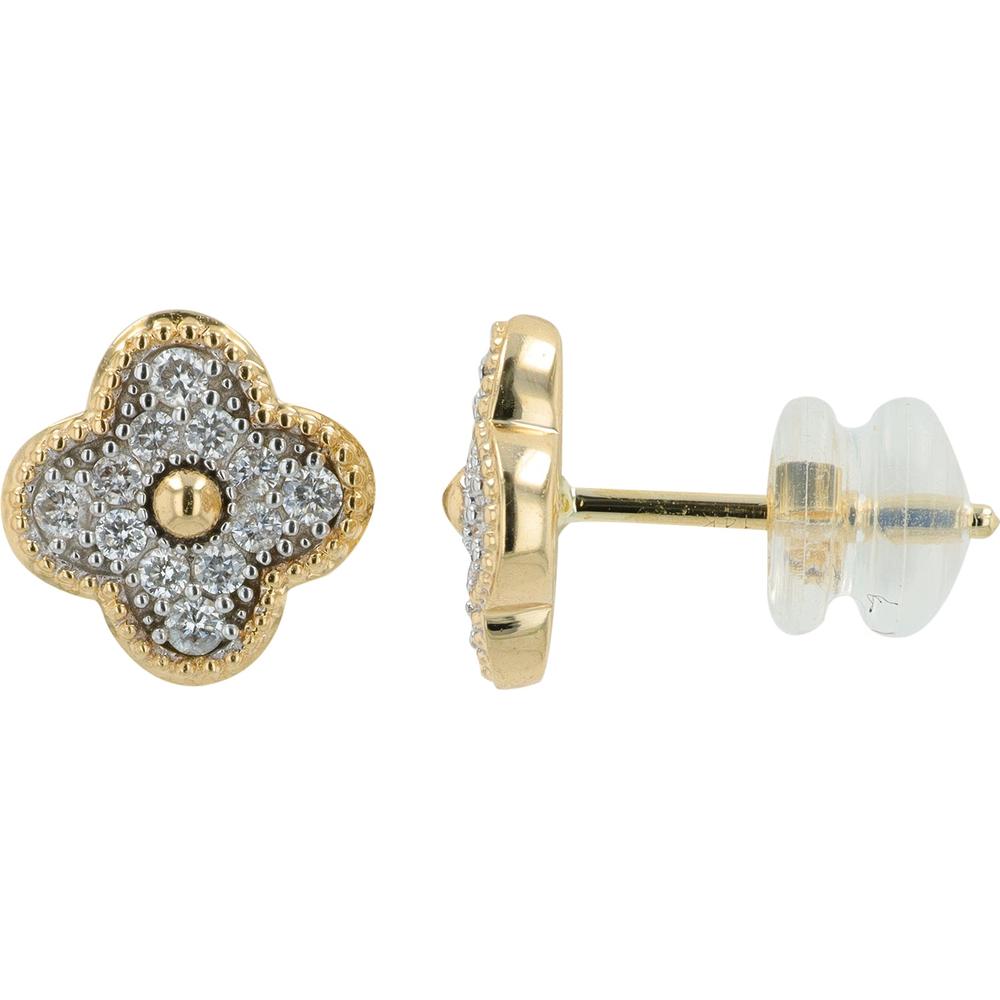 14K Yellow Gold Diamond Clover Stud Earrings - 0.27 Carat Total Diamond Weight