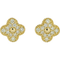 14K Yellow Gold Diamond Clover Stud Earrings - 0.28 Carat Total Diamond Weight