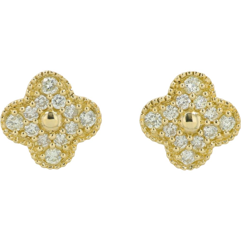 14K Yellow Gold Diamond Clover Stud Earrings - 0.28 Carat Total Diamond Weight