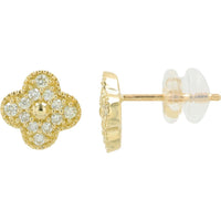 14K Yellow Gold Diamond Clover Stud Earrings - 0.28 Carat Total Diamond Weight