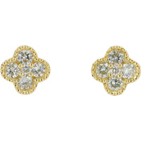 14K Yellow Gold Diamond Clover Stud Earrings - 0.35 Carat Total Diamond Weight