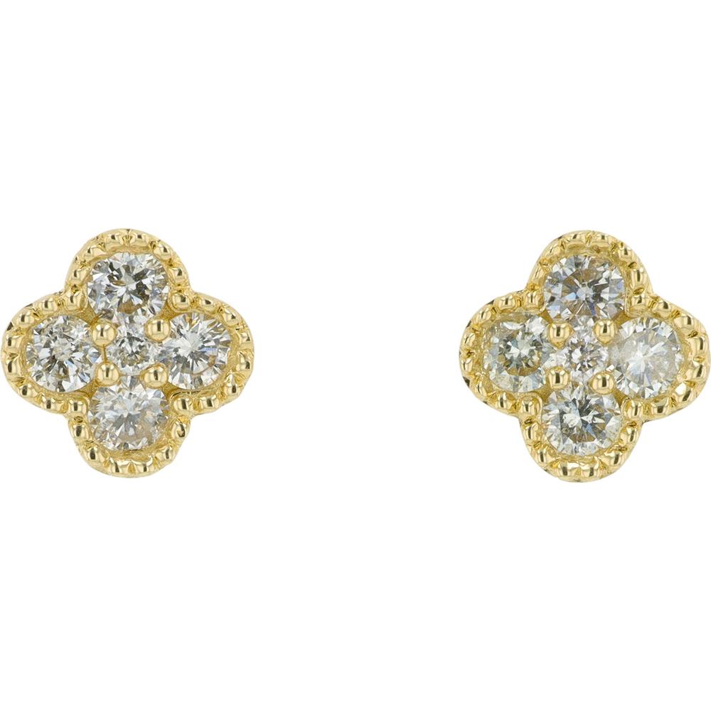 14K Yellow Gold Diamond Clover Stud Earrings - 0.35 Carat Total Diamond Weight
