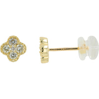 14K Yellow Gold Diamond Clover Stud Earrings - 0.35 Carat Total Diamond Weight