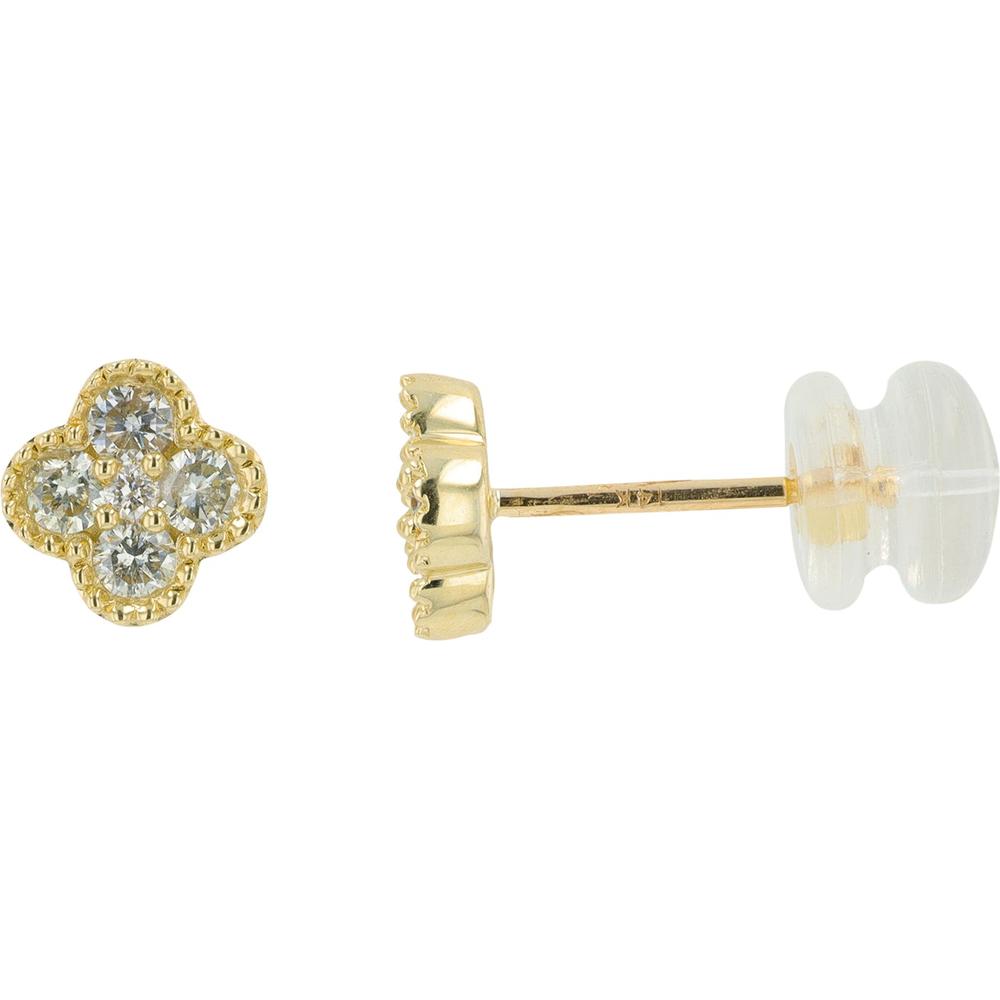 14K Yellow Gold Diamond Clover Stud Earrings - 0.35 Carat Total Diamond Weight