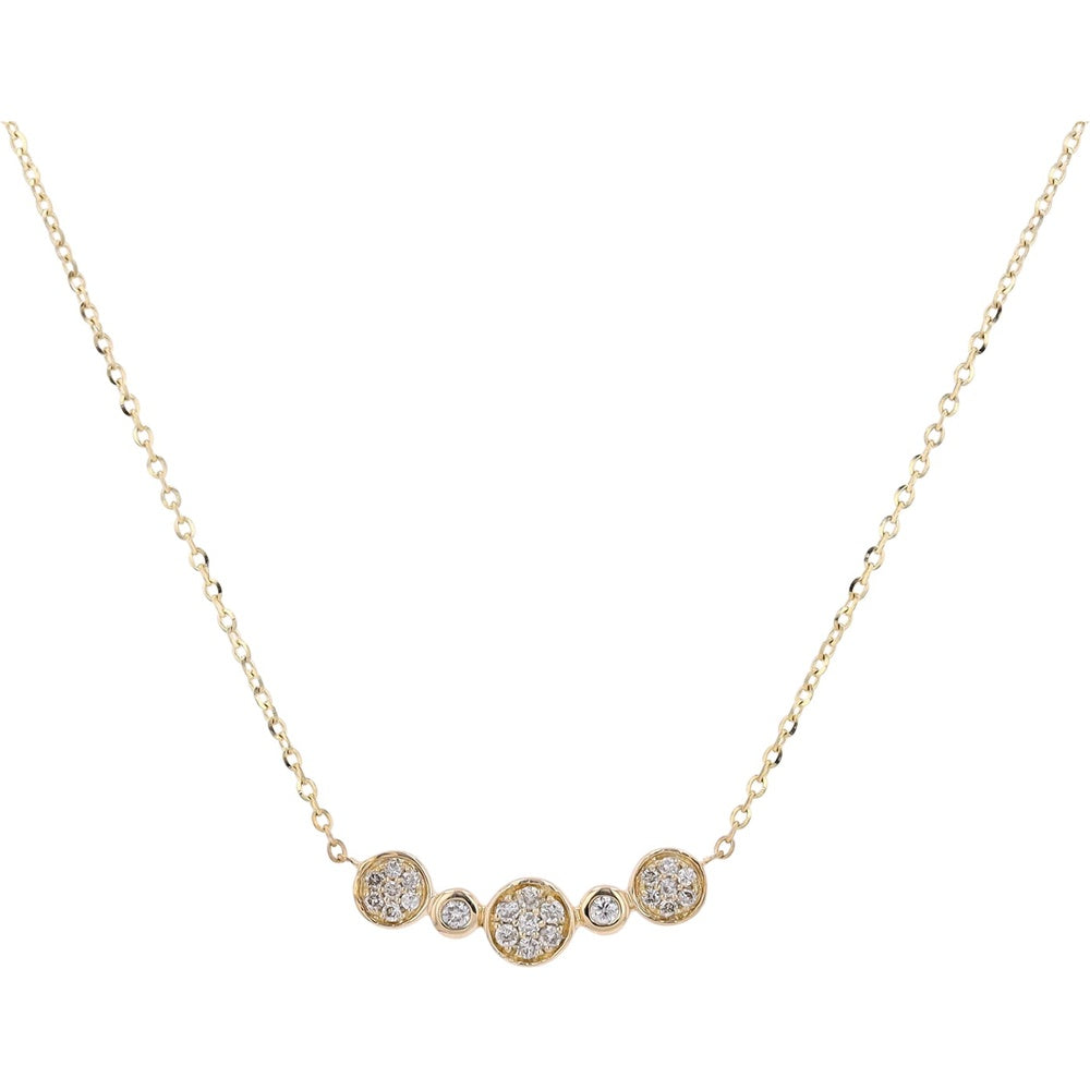 14K Yellow Gold Diamond Cluster Bar Necklace with Milgrain Detail - 0.12 Carat Total Diamond Weight
