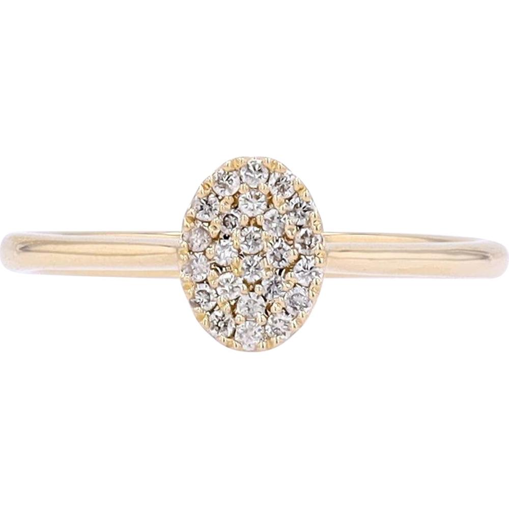 14K Yellow Gold Diamond Cluster Oval Ring - 0.13 Carats Total Diamond Weight