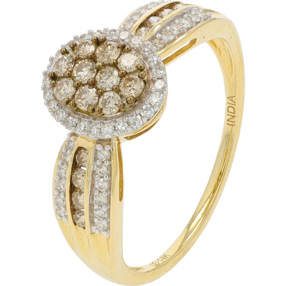 14K Yellow Gold Diamond Cluster Ring with Halo and Pavé Accents - 0.50 Carat Total Diamond Weight
