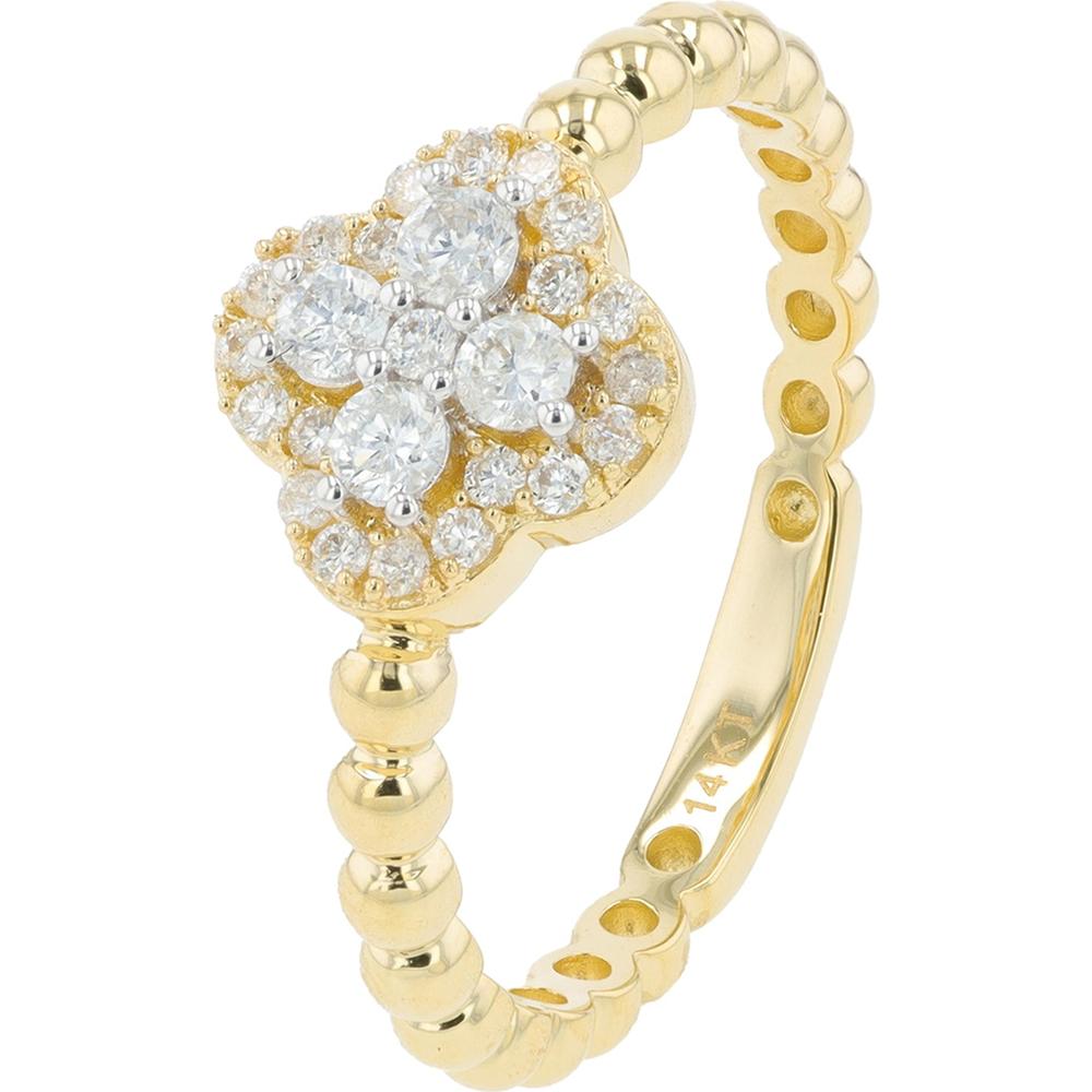 14K Yellow Gold Diamond Cluster Ring with Milgrain Detail - 0.30 Carat Total Diamond Weight