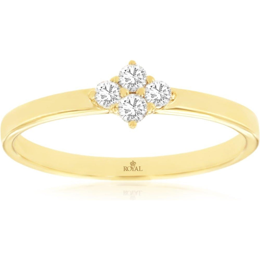 14K Yellow Gold Diamond Cluster Ring with Prong-Set Round Brilliant Stones - 0.15 Carat Total Diamond Weight - Royal Jewelry