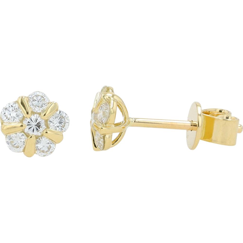 14K Yellow Gold Diamond Cluster Stud Earrings - 0.44 Carats Total Diamond Weight