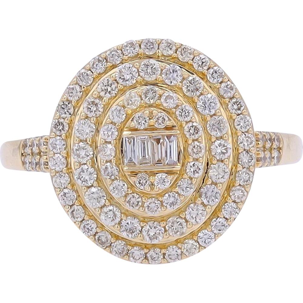 14K Yellow Gold Diamond Cocktail Ring with Baguette and Round Diamonds - 0.70 Carats Total Diamond Weight