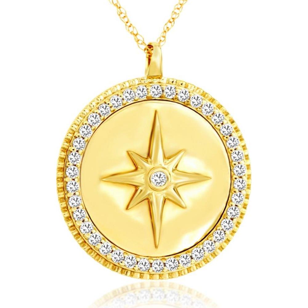 14K Yellow Gold Diamond Compass Pendant with Halo Design - 0.35 Carats Total Diamond Weight