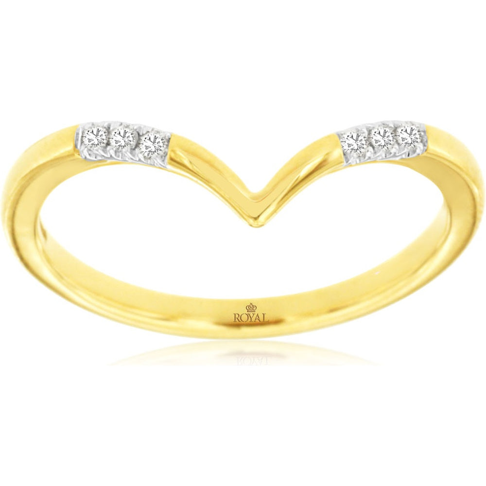 14K Yellow Gold Diamond Contour Chevron Band with Prong-Set Round Diamonds - 0.05 Carat Total Diamond Weight - Royal Jewelry