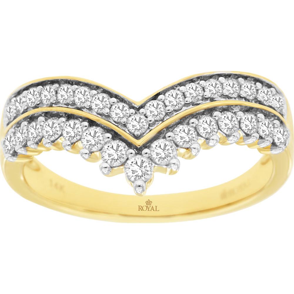 14K Yellow Gold Diamond Contour Ring with Prong Set Round Diamonds - 0.50 Carat Total Diamond Weight - Royal Jewelry