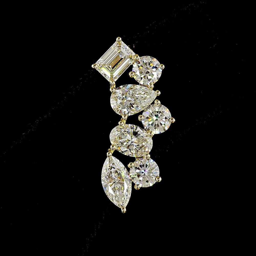 14K Yellow Gold Diamond Crawler Earrings with Mixed Cuts - Total 5.90 Carat Lab Grown Diamonds E-F Color VS Clarity - Covaloro Fine Jewelry