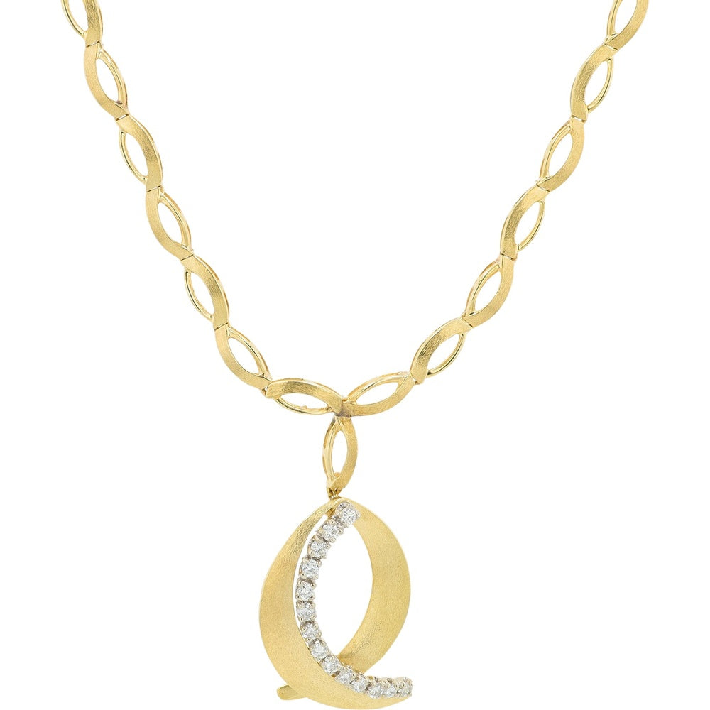14K Yellow Gold Diamond Crescent Pendant Necklace with Channel-Set Round Diamonds - 0.50 Carat Total Diamond Weight