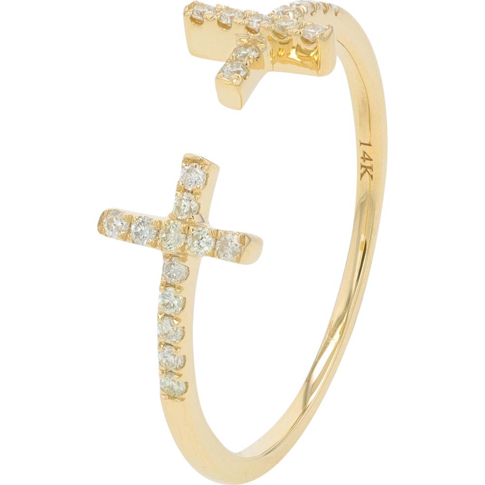 14K Yellow Gold Diamond Cross Cuff Ring - 0.43 Carat Total Diamond Weight