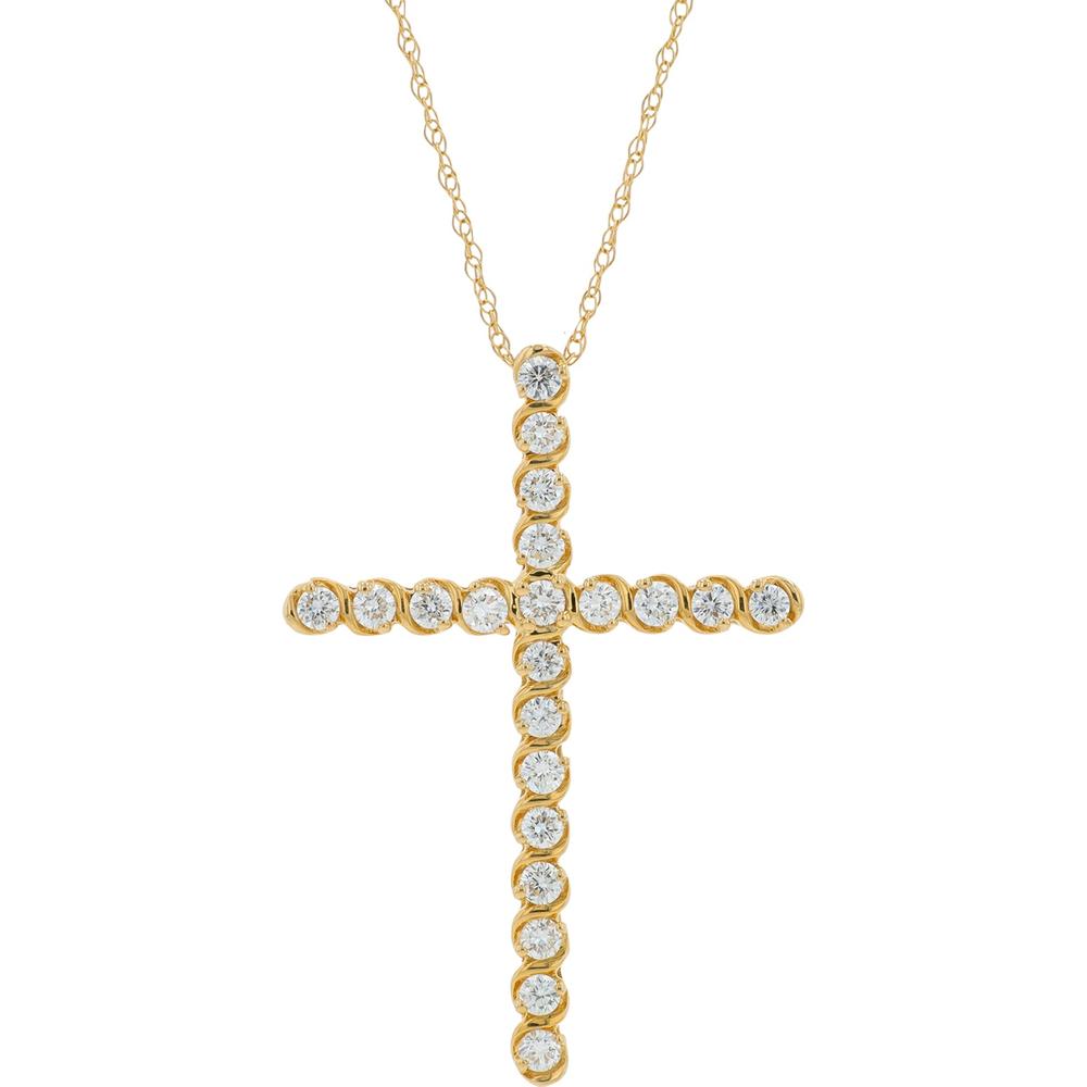 14K Yellow Gold Diamond Cross Necklace with 0.50 Carat Total Lab Grown Diamonds