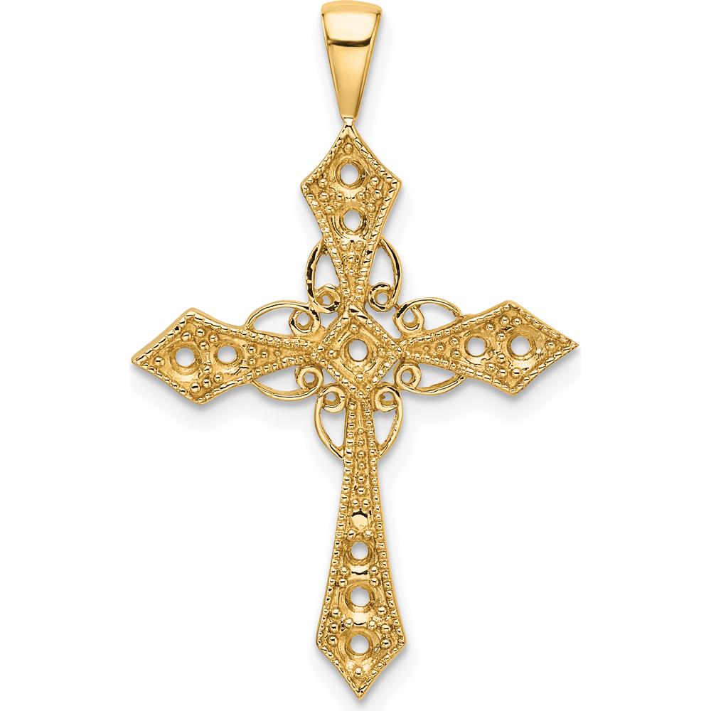 14K Yellow Gold Diamond Cross Passion Pendant with Round Side Stone Settings - 1.9mm & 2.1mm by Oro Pregiato