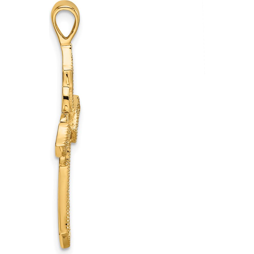 14K Yellow Gold Diamond Cross Passion Pendant with Round Side Stone Settings - 1.9mm & 2.1mm by Oro Pregiato