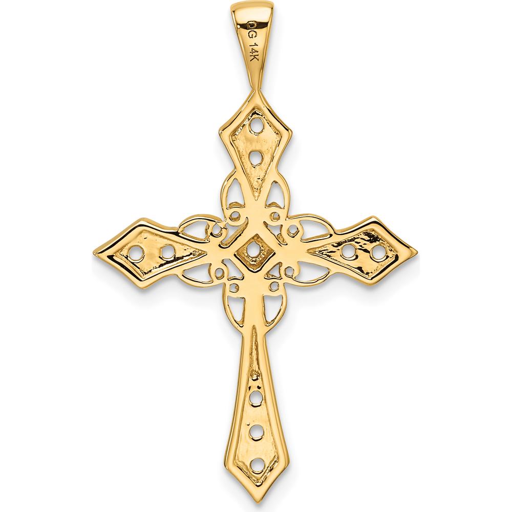14K Yellow Gold Diamond Cross Passion Pendant with Round Side Stone Settings - 1.9mm & 2.1mm by Oro Pregiato