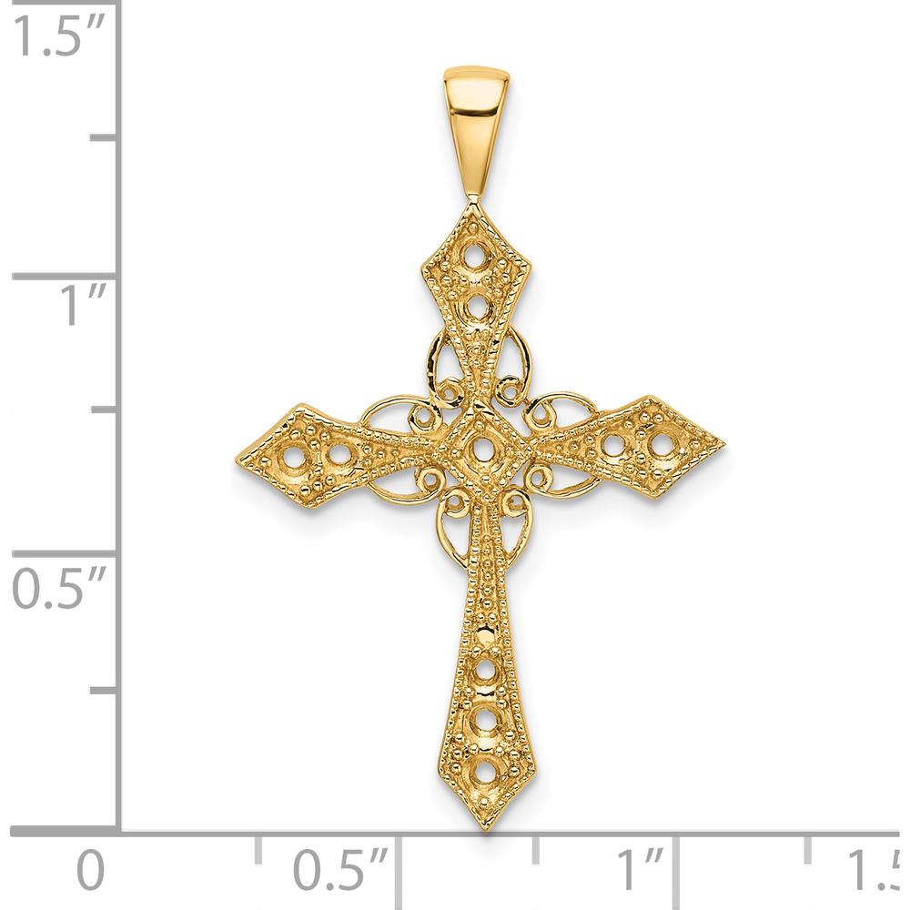 14K Yellow Gold Diamond Cross Passion Pendant with Round Side Stone Settings - 1.9mm & 2.1mm by Oro Pregiato