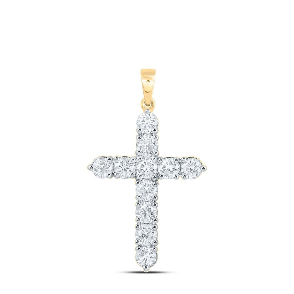 14K Yellow Gold Diamond Cross Pendant - 1 1/2 Carat Total Diamond Weight
